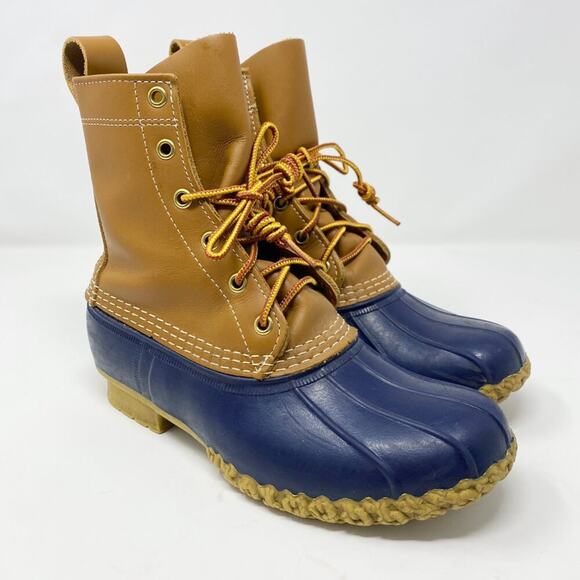 LL Bean Brown/Navy Bean Boots Women's Size 7 Duck Boot Style Lace Up Waterproof - Picture 10 of 10
